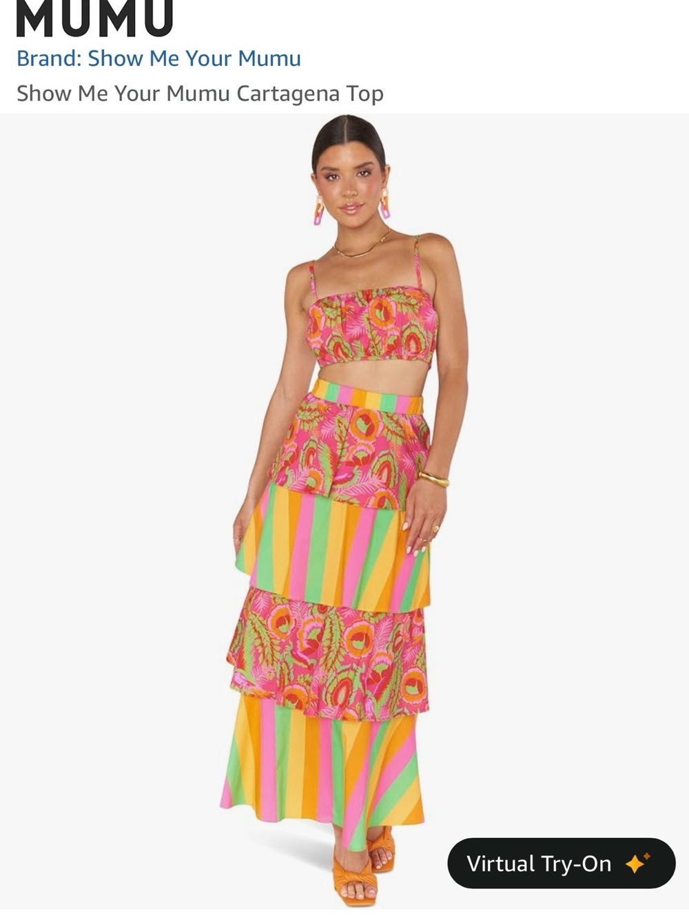 Show Me Your Mumu Pink Multi-Pattern Tiered Maxi Skirt and matching top
